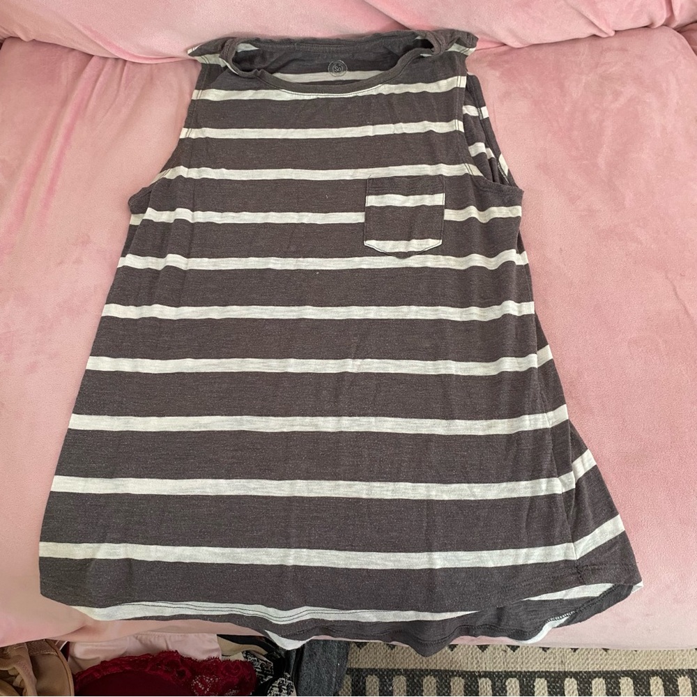 High Neck Sailor Shirt Tan Top with Pocket Women’s Relaxed Fit Medium Striped